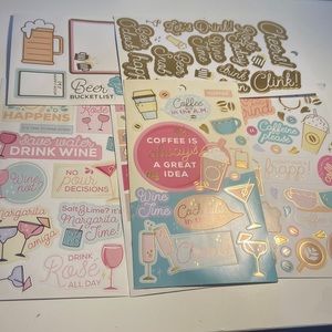 Coffee Beer Margarita Cocktail Stickers 6 sheets